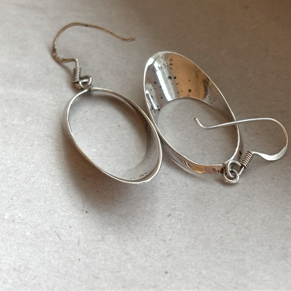 Vintage Sterling Silver Oval Drop Earrings 925 - Picture 3 of 15